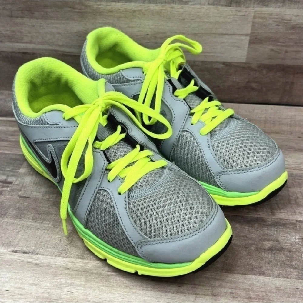 Nike Dual Fusion Run 525760-009 Gray Neon Running Shoes Sneakers Size 6Y